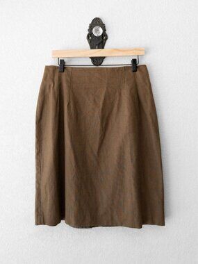 Adolfo International Linen Blend Skirt 16 Brown Lined Pencil Career Vintage